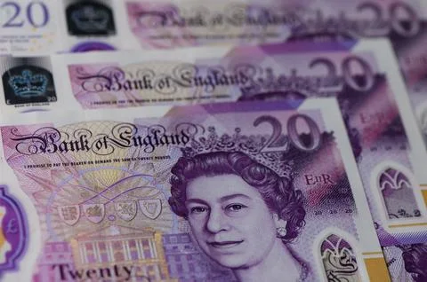 Close-Up of 20 GBP Notes Stock Photos