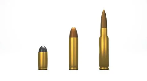 Close up 3 different category gun bullets mock up Stock Illustration