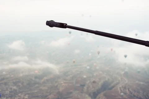 Close up 360 action camera attached to selfie stick records lifetime experi.. Foto stock