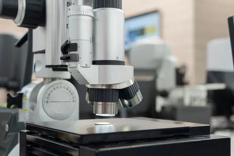 Close up: 3D digital video microscope at laboratory - quality control Stock Photos