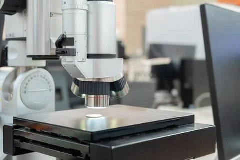 Close up: 3D digital video microscope at laboratory - quality control Stock Photos