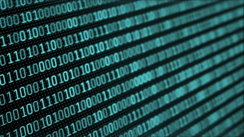 Close-up 3D futuristic digital data code blue, turquoise, tiffany screen colors. Stock Footage 195695248