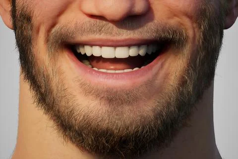 Close-up 3D illustration of a man smiling with joy. Stock Illustration