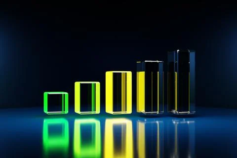 Close-up 3D illustration of multi-colored indicators from green to yellow val Stock Illustration