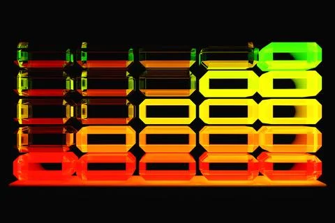 Close-up 3D illustration of multi-colored indicators from red  to  green  val Stock Illustration
