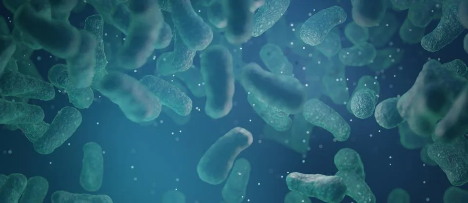Close up of 3d microscopic blue bacteria 3D Render 写真素材