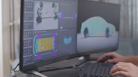 Close Up Of 3D Model Of Ev Car Being Worked By A Male Automotive Designer Stock Footage 233467308
