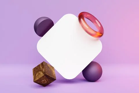 Close-up 3d  pink  illustration. Different geometric shape rhombus, cube, bal Stock Illustration