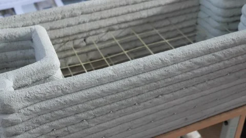 Close up of 3d printed concrete wall profile for architecture building Stock Footage 288826802