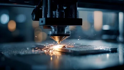 Close-up of a 3D printer creating a detailed metal object Stock Footage 314649800