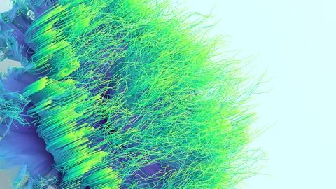 Close-up 3D render of a glowing blue and green organic particle structure w.. 스톡 일러스트
