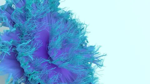 Close-up 3D render of an intricate blue and purple organic particle structu.. Illustrazione stock