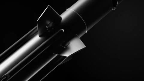Close up. 3d render of missile with backlight. Rich details and metal with pl Stock Illustration