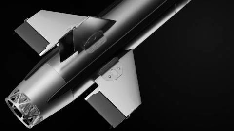 Close up. 3d render of missile with backlight. Rich details and metal with pl Stock-Illustration