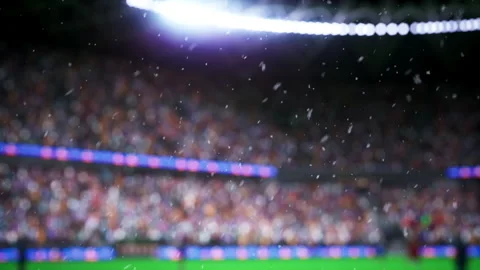 Close up of 3D rendered snow falling over soccer players in blurry background Stock Footage 335466625