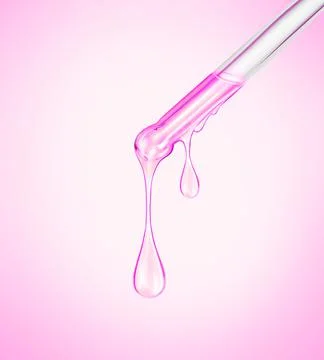 Close up 3d rendering rose oil on a cosmetic pipette. Drops of serum with shiny Ilustración de archivo