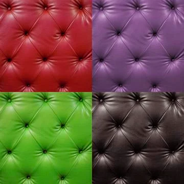 Close up 4 luxury buttoned leather red green violet brown Stock Photos