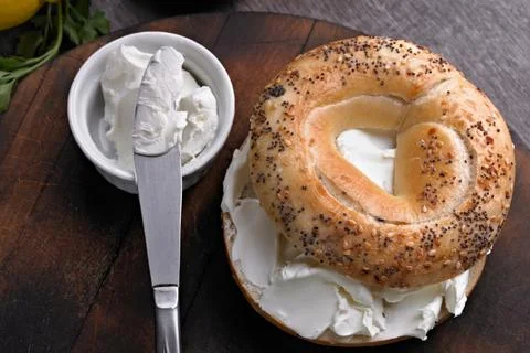 Close-Up 4K Ultra HD Image of Bagel with Cream Cheese - Stock Photography Stock Photos
