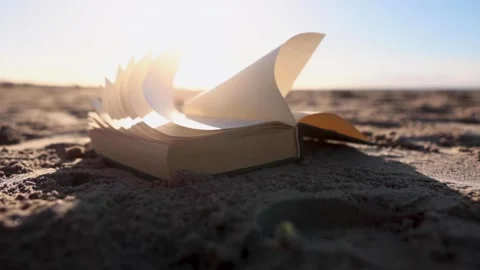 Close-up 4K video of a book leaf above the beach Stock Footage 276673831