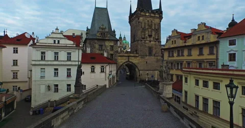 Close 4k view to the Charles Bridge Tower in Prague, Czech Republic Stock Footage 61041974