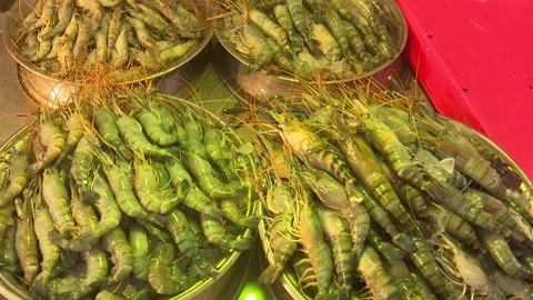 Close-up 4K view of fresh shrimp ready for sale Stock Footage 320034098