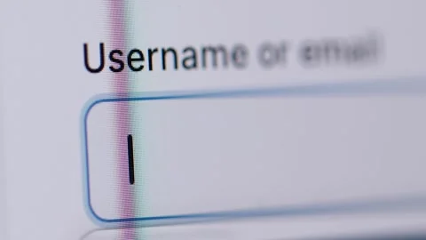 Close-up 4K view of a vertical blinking cursor in an empty "Username or email" i Video stock 342777961