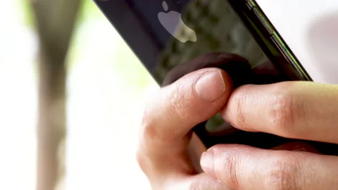Close up 4k woman hands using black iphone mobile Stock-Footage 197645613