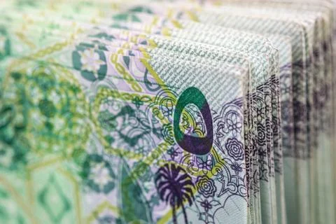 Close up of 5 Qatari Riyal banknote Foto stock