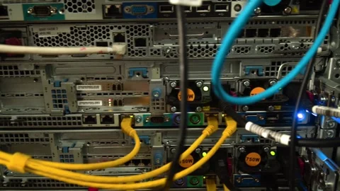 A close-up of a 5g test net server cabinet. Video stock 165409112