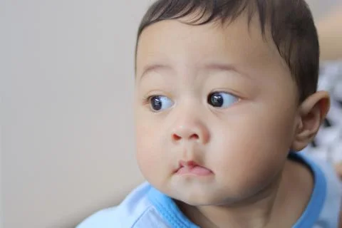 Close-up of an 8-month-old baby's face Fotos de archivo