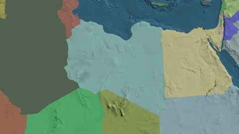 Close-up of aadministrative map centered on Libya Stock Illustration