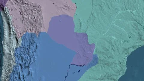 Close-up of aadministrative map centered on Paraguay Stock Illustration