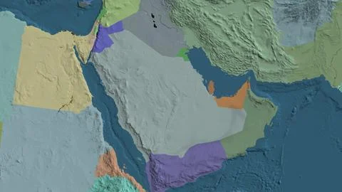 Close-up of aadministrative map centered on Saudi Arabia Stock Illustration