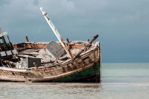 Close up abandoned wrecked ship Stock Photos