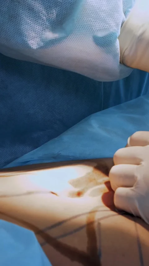 Close-up. abdominal liposuction. surgery. the surgeon pumps out the fat through Stock-Footage 322514807