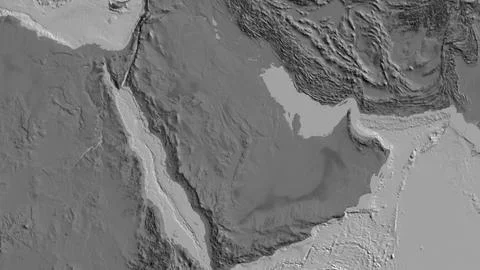 Close-up of abilevel map centered on Saudi Arabia Stock Illustration