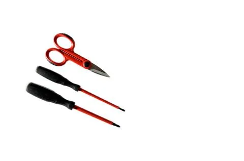 Close up from above of work tools on electrical installations, isolated on wh Stock Photos