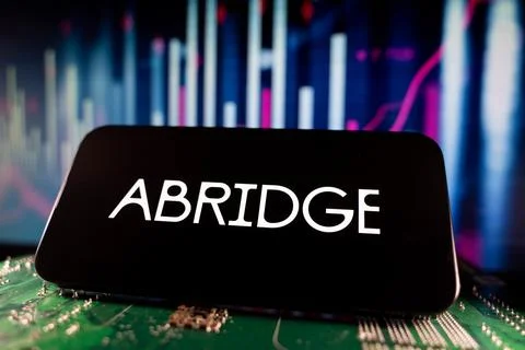 Close up of Abridge logo on smartphone screen with technology and financial Stock Photos
