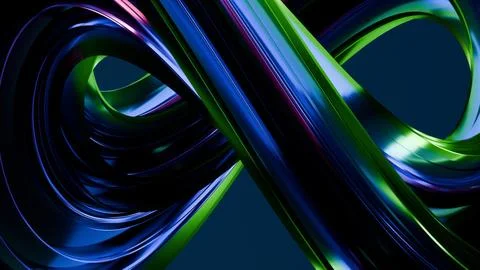 Close-up abstract 3D twisted metallic infinity loop with neon reflections Stock Illustration