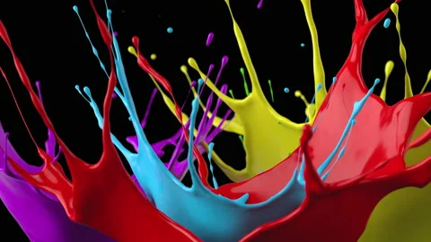 Close-up Abstract Animated Liquid Multicolor Splashing Paint Mix Display HDR 4k Stock Footage 143817734