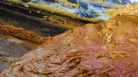 Close-up abstract background of a viscous raw meat and fat mixture, showcas.. Stock Photos
