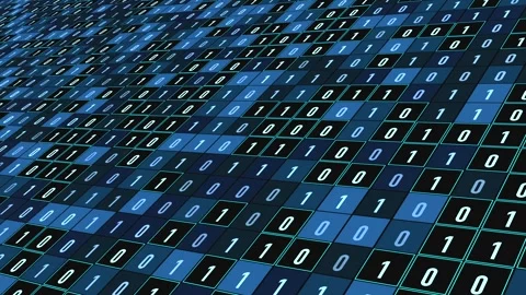 Close up abstract blue cubes with binary code, bit, byte, encryption, big dat Stock Footage 324862016