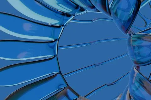 Close-up of abstract blue metallic and glassy structures with curved, refle.. Stock Illustration