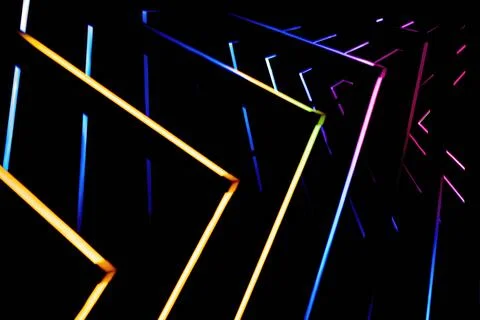 Close abstract composition of glowing geometric light lines Foto stock