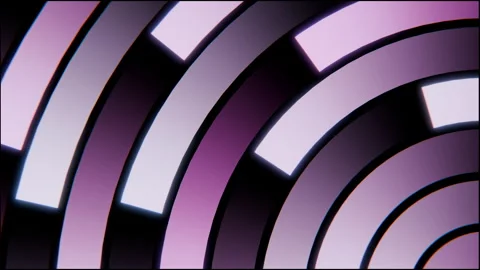 Close-up abstract concentric arc bands with illuminated rectangular cutouts Stock Footage 346010528