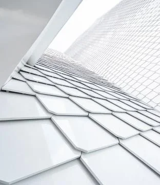 Close up of abstract geometric structure white wall and rooftop Stock Photos