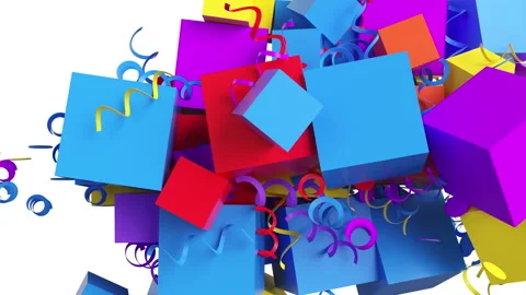 Close-up of abstract holiday confetti with cube shape on white background. 스톡 동영상 255916734