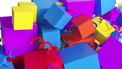 Close-up of abstract holiday confetti with cube shape on white background. 스톡 동영상 256050027
