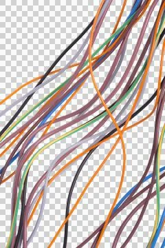 A close-up abstract image features a tangle of multicolored wires 库存照片