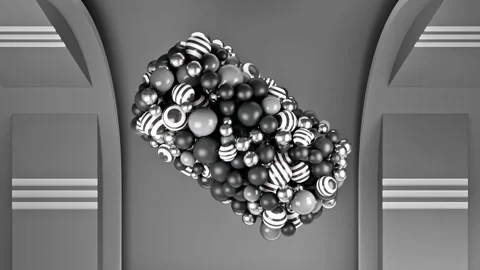 Close up of an abstract monochrome rotating 3D object in zero gravity. Animation Stock Footage 149988605